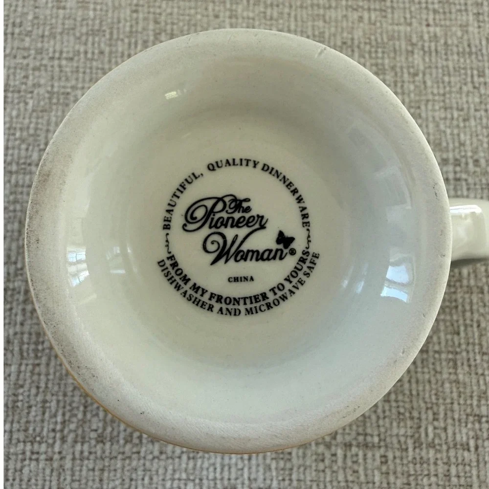 Pioneer‎ Woman Floral Turquoise and Yellow Footed Coffee Tea cup Coffee Mug